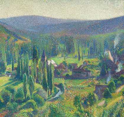 拉巴斯蒂德的绿色山谷`La vallée du vert à Labastide~du~Vert (circa 1920) by Henri Martin