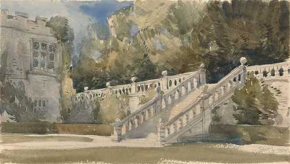 花园楼梯，哈登厅`Garden Stair, Haddon Hall (1849) by William Callow