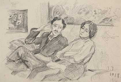 坐在沙发上的男人和女人（伊万·伊万内克和丽迪娅·帕拉斯祖克）`Mężczyzna i kobieta siedzący na kanapie (Ivan Ivanec i Lidia Paraszczuk ) (1940~1945) by Ivan Ivanec