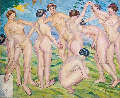 裸体（女人围成一圈跳舞）`Nudes (Women Dancing in a Ring) (1916~1918) by Francisco Iturrino