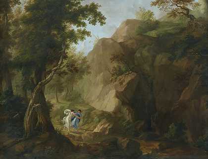 德尔菲缪斯接近希腊帕纳苏斯山上的科里西亚洞穴`Delphic Muses Approaching the Corycian Cave on Mount Parnassus, Greece (1816) by Anna Matteini