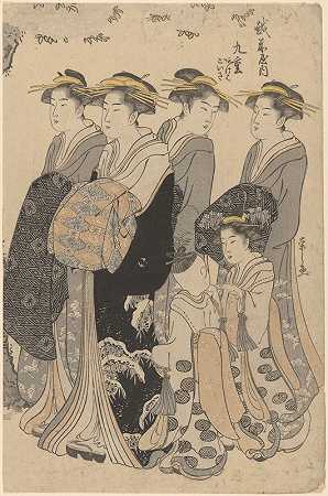 女服务员`Woman with Attendants (late 18th century – ca. 1806) by Kitagawa Utamaro
