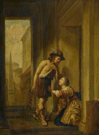 墨丘利和阿格拉罗斯在赫塞的门口s室`Mercury And Aglauros At The Door Of Herses Chamber (1658) by Jan de Bray