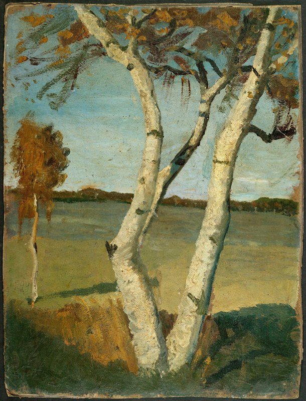 风景中的桦树`Birch Tree in a Landscape (1899) by Paula Modersohn-Becker