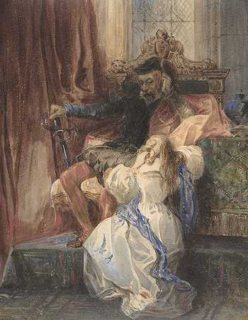 赦免被拒绝（沃尔特·斯科特爵士s肯尼尔沃思）`The Pardon Refused (from Sir Walter Scotts Kenilworth) (ca. 1826–29) by Camille-Joseph-Etienne Roqueplan