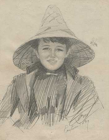 艾达·莱蒙（戴大帽子的女人）`Ada Lymon (Woman in a Large Hat) (1887) by Anders Zorn