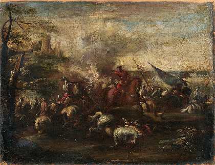 骑兵战斗场面`A cavalry battle scene by Francesco Graziani