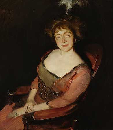 贾尼娜·齐耶科斯卡·内耶·科萨克肖像`Portrait of Janina Dziekońska née Korsak (from 1908 until 1910) by Konrad Krzyżanowski
