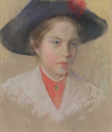 艺术家肖像她女儿帕尔玛`Portrait of Artists Daughter Palma (1905) by Ľudovít Čordák