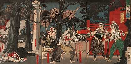 泰赞寺圣祠之战`The Battle of Sannō Shrine at Tōeizan Temple (1874) by Tsukioka Yoshitoshi