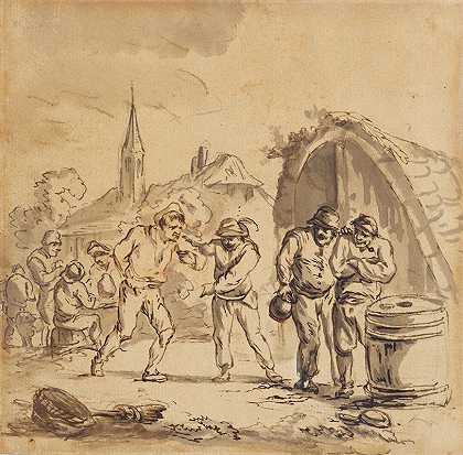 农民的场景`A Peasant Scene (1675) by Haarlem School