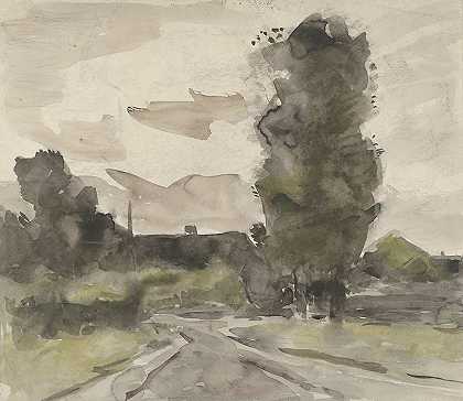 道路景观`Landschap met weg (1864 ~ 1936) by Jan van Essen