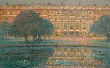 宫殿，早晨D夏季（汉普顿法院）`Le Palais, Matin Dété (Hampton Court) (1908) by Henri Le Sidaner