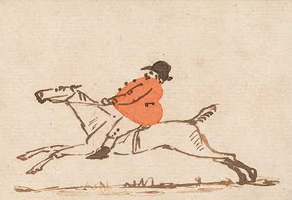 马和骑手骑着奔马的健壮猎人`Horse and Rider; a Stout Huntsman on a Galloping Horse by Joseph Crawhall