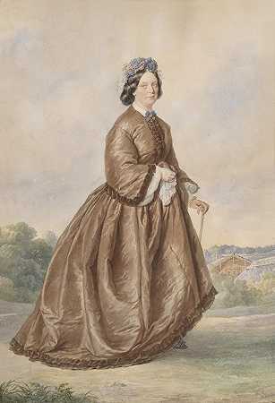 一位身着棕色连衣裙的乡下女士的肖像`Bildnis einer Dame vom Lande in braunem Kleid (1862) by Josef Kriehuber