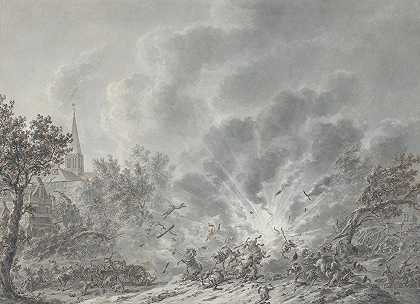 村庄附近的爆炸`An Explosion near a Village (1805) by Dirk Langendijk