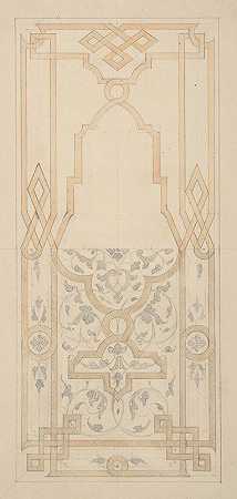 装饰有镶边和镶边的面板设计`Design for a panel ornamented with strapwork and rinceaux (1830–97) by Jules-Edmond-Charles Lachaise