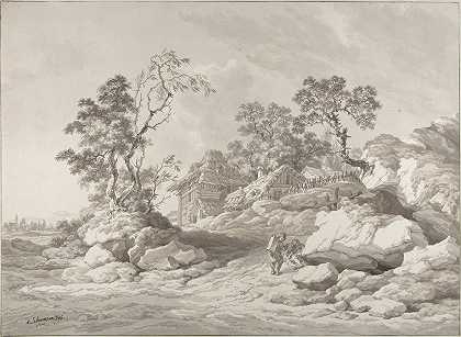 附近的风景与人物交融`Landscape near Mödling with figures (1795) by Jakob Matthias Schmutzer