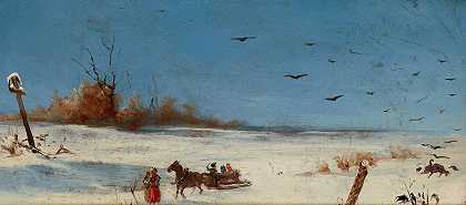 雪橇`Sledging (1901~1910) by Teodor Marian Talowski