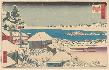 雪中的庙宇`Temple Steps in Snow (19th century) by Andō Hiroshige
