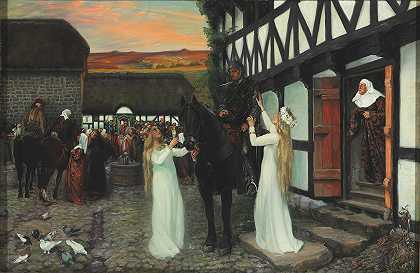 艾比·斯卡迈尔森在婚礼的院子里`Ebbe Skammelsen In The Wedding Yard (1908) by Agnes Slott-Møller