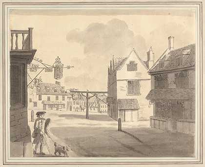 北安普敦郡天使之窗外的威灵堡`Wellingborough out of the Angel Window, Northamptonshire (1762) by Capt. Francis Grose
