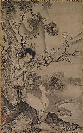 山水画中的女性道家形象`Female Daoist Figure in Landscape (early 1500s) by Kōboku