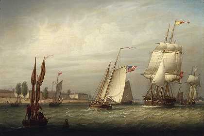波士顿港`Boston Harbor (1843) by Robert Salmon