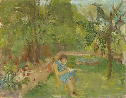 花园里的女孩`Girl in the Garden (1929) by Walter Kurt Wiemken
