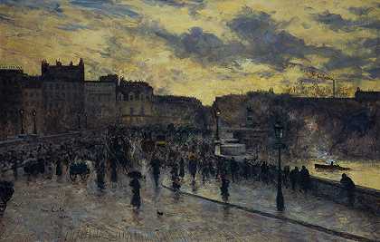 从梅吉斯里码头看九号桥`Le Pont~Neuf, vu du quai de la Mégisserie (1902) by Siebe Johannes Ten Cate