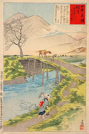 从日立樱花河看筑波山`Tsukuba Mountain Seen from Sakura River at Hitachi (1897) by Kobayashi Kiyochika