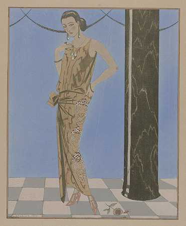 蓝色房间D关节炎晚装，德比`La chambre bleue darthénice ; Robe du soir, de Beer (1923) by George Barbier