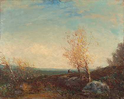 枫丹白露森林中的鹿`Cerf Dans La Forêt De Fontainebleau (1875~1880) by Félix Ziem