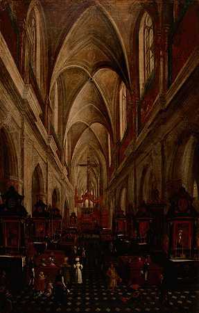 圣玛丽教堂屋内克拉科夫的s教堂`Interior of St Marys Church in Krakow (1840) by Teodor Baltazar Stachowicz