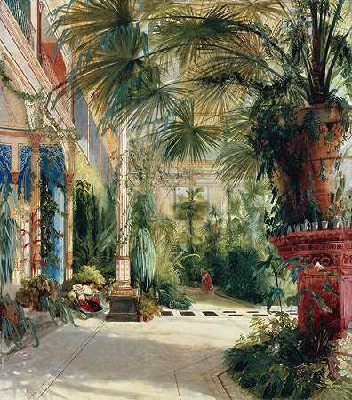 棕榈屋的屋内`The Interior of the Palm House  (1832) by Carl Blechen