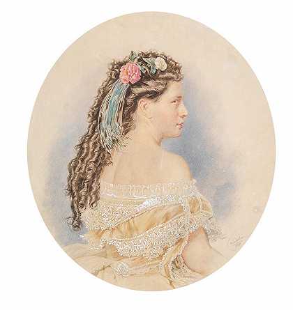 女性肖像`Frauenporträt (1867) by Josef Kriehuber