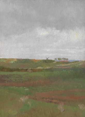 傍晚的沙丘景观`Dünenlandschaft am Abend (1890) by Emilie Mediz-Pelikan