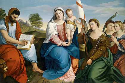 圣母玛利亚带着孩子和圣人`Madonna mit Kind und Heiligen by Johann Matthias Ranftl