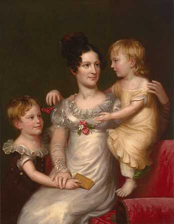 莎拉·韦斯顿·西顿和她的孩子奥古斯丁和朱莉娅`Sarah Weston Seaton with her Children Augustine and Julia (1815) by Charles Bird King