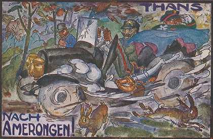 现在，为阿梅隆根干杯！`Thans, Nach Amerongen! (1919) by Leo Gestel
