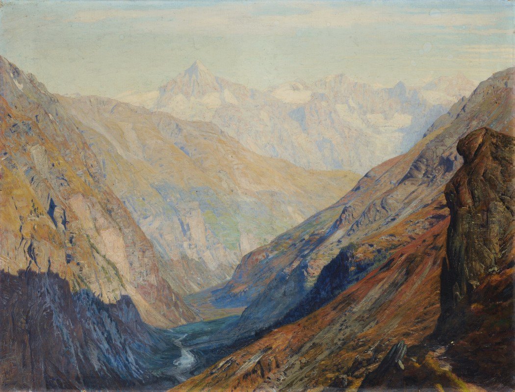 泽马特山谷景观`View of the valley of Zermatt by Albert Gos