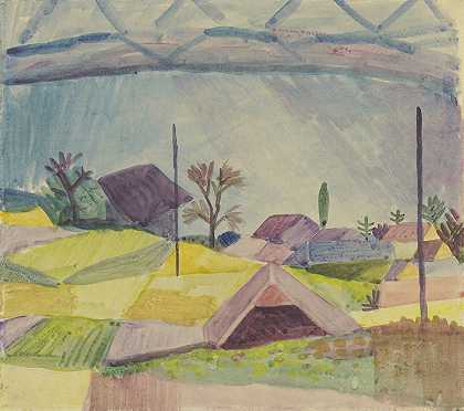 希尔特芬根景观`View of Hilterfingen (1914) by August Macke