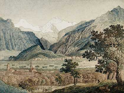 从Untersee看孟奇和少女`The Mönch And Jungfrau Seen From Unterseen by Joseph Anton Koch