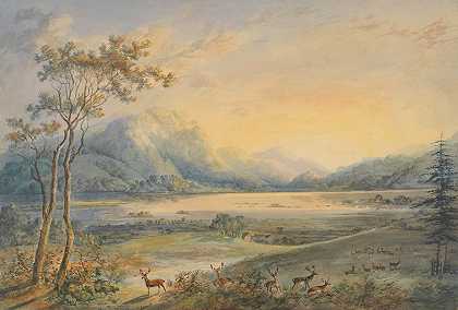 肯马尔勋爵鹿园的基拉尼湖`Killarney Lakes from Lord Kenmare’s Deer Park (1831) by John Laporte