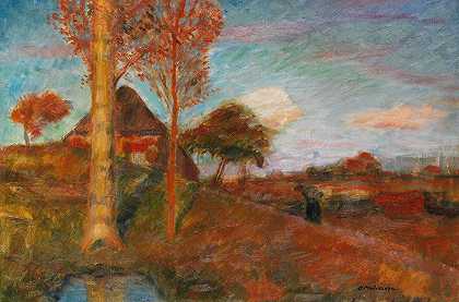 沼地里的秋日夕阳`Herbstliche Abendsonne im Moor (1928) by Otto Modersohn