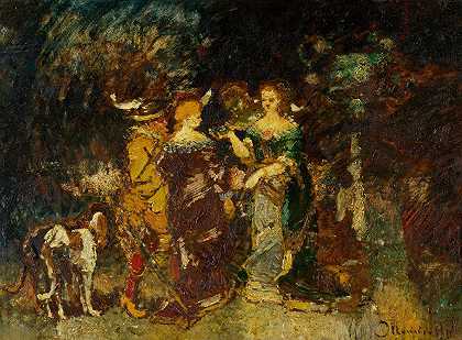 在公园里`In the Park (1875~1880) by Adolphe Monticelli