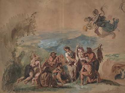 俄耳甫斯为希腊人的野蛮祖先带来了文明`Orpheus Bringing Civilization to the Barbarian Ancestors of the Greeks (ca. 1842–44) by Eugène Delacroix
