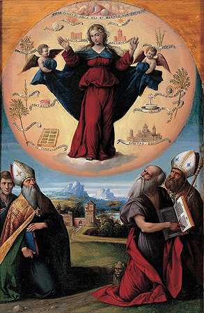 《荣耀与神圣》中的麦当娜`Madonna in Glory and Holy Hones (1525 ~ 1550) by Benvenuto Tisi