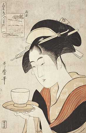 再次出现妓女大田奈瓦娅`Appearing Again; The Courtesan Naniwaya Okita (circa 1795~1796) by Kitagawa Utamaro