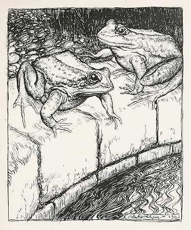 青蛙和井`The Frogs and the Well (1912) by Arthur Rackham